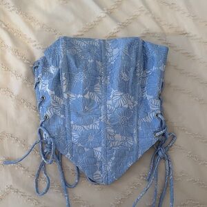 Floral Lace-Up Corset Top in Blue